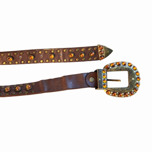 Western Amber and Gem Studded Belt with Big Buckle - Picture 3 of 12